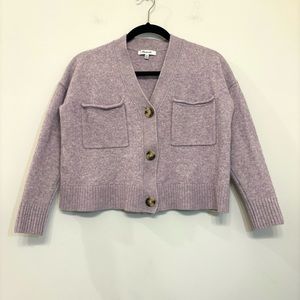 Madewell Upton Cropped Cardigan Sweater Boxy Button Pockets Wool Blend Lavender‎